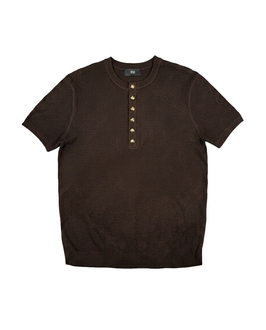 LONG BUTTON HENLEY SHIRT - BROWN
