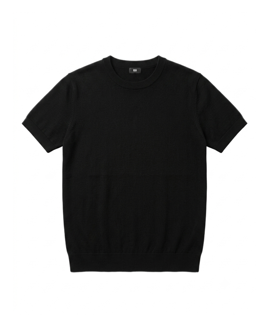 RIBBED KNITTED T-SHIRT - BLACK