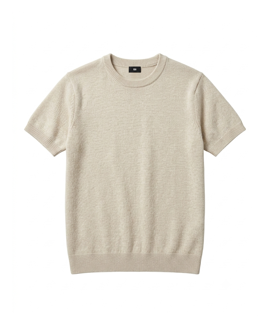 RIBBED KNITTED T-SHIRT - HEATHER