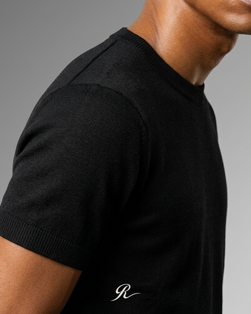 RIBBED KNITTED T-SHIRT - BLACK