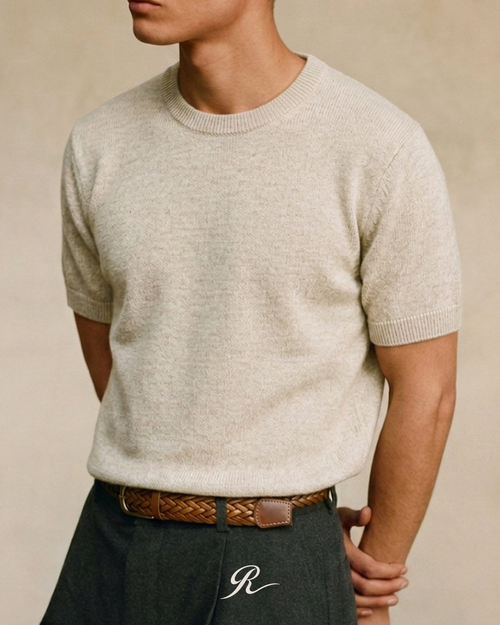 RIBBED KNITTED T-SHIRT - HEATHER
