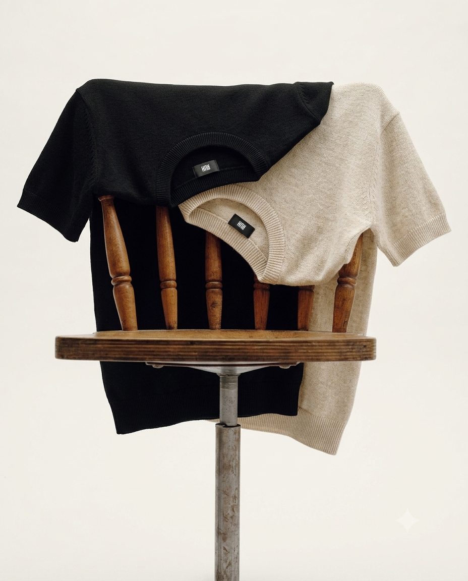 RIBBED KNITTED T-SHIRT - BLACK