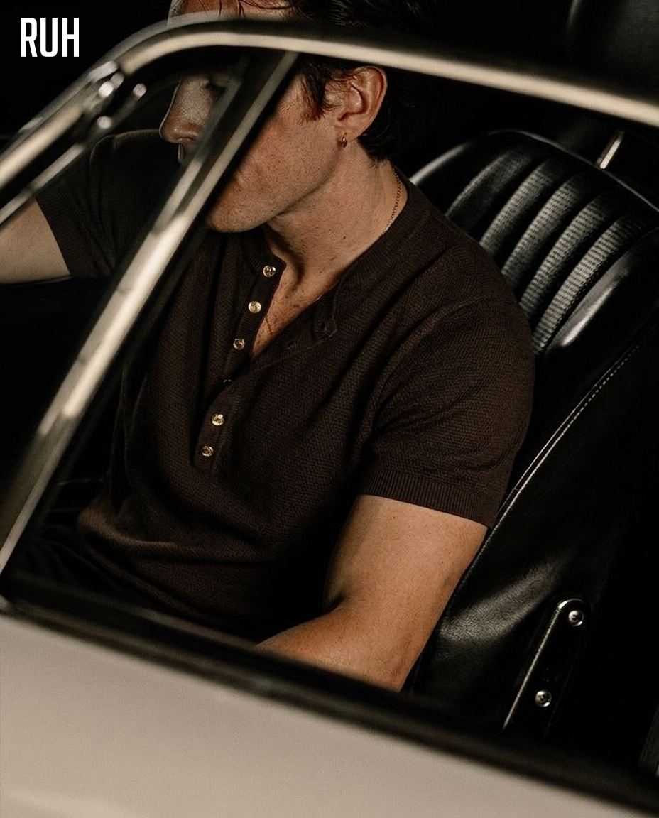 LONG BUTTON HENLEY SHIRT - BROWN