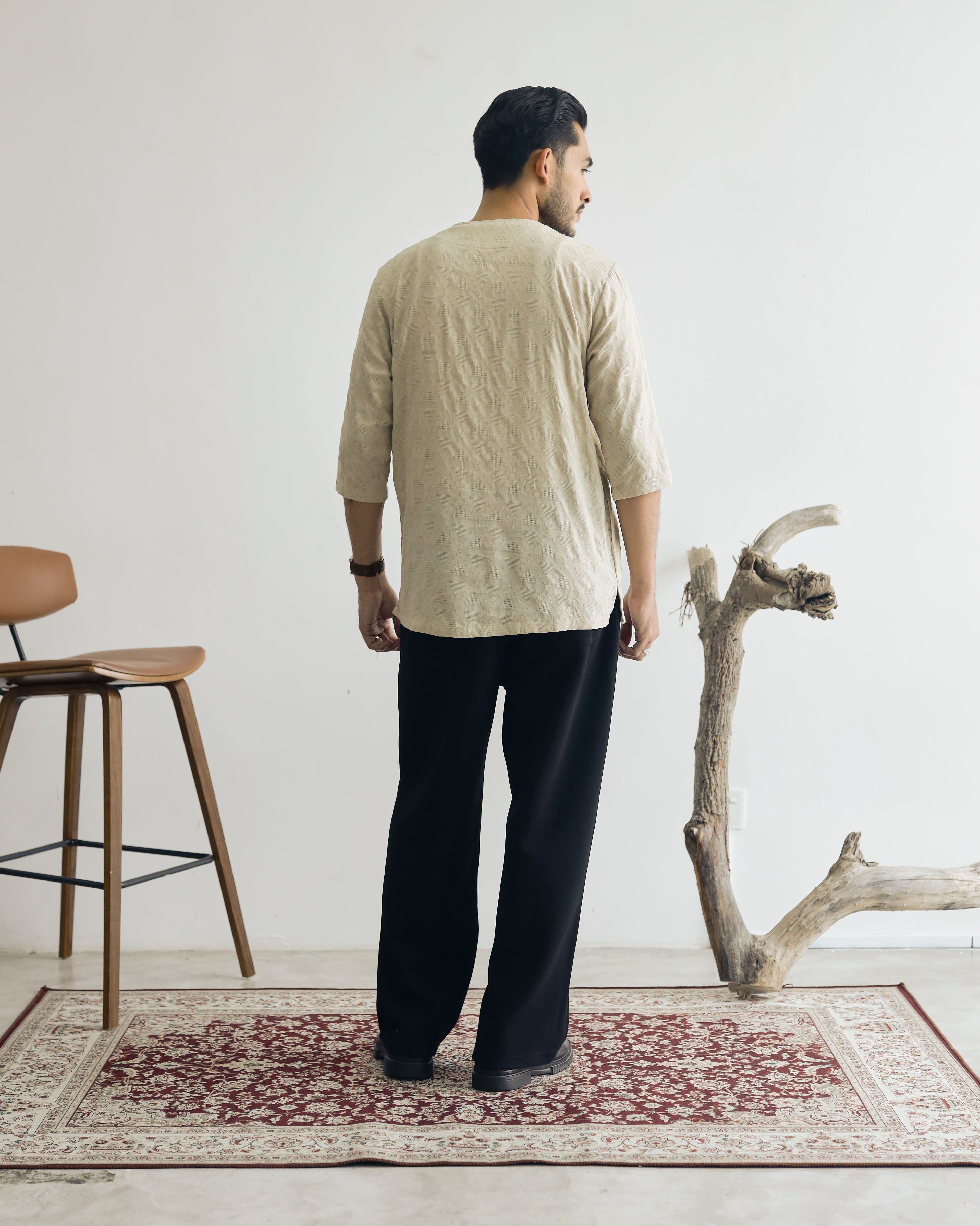 KUDRAT SIRI : THREE QUARTER SLEEVE TOP - BEIGE