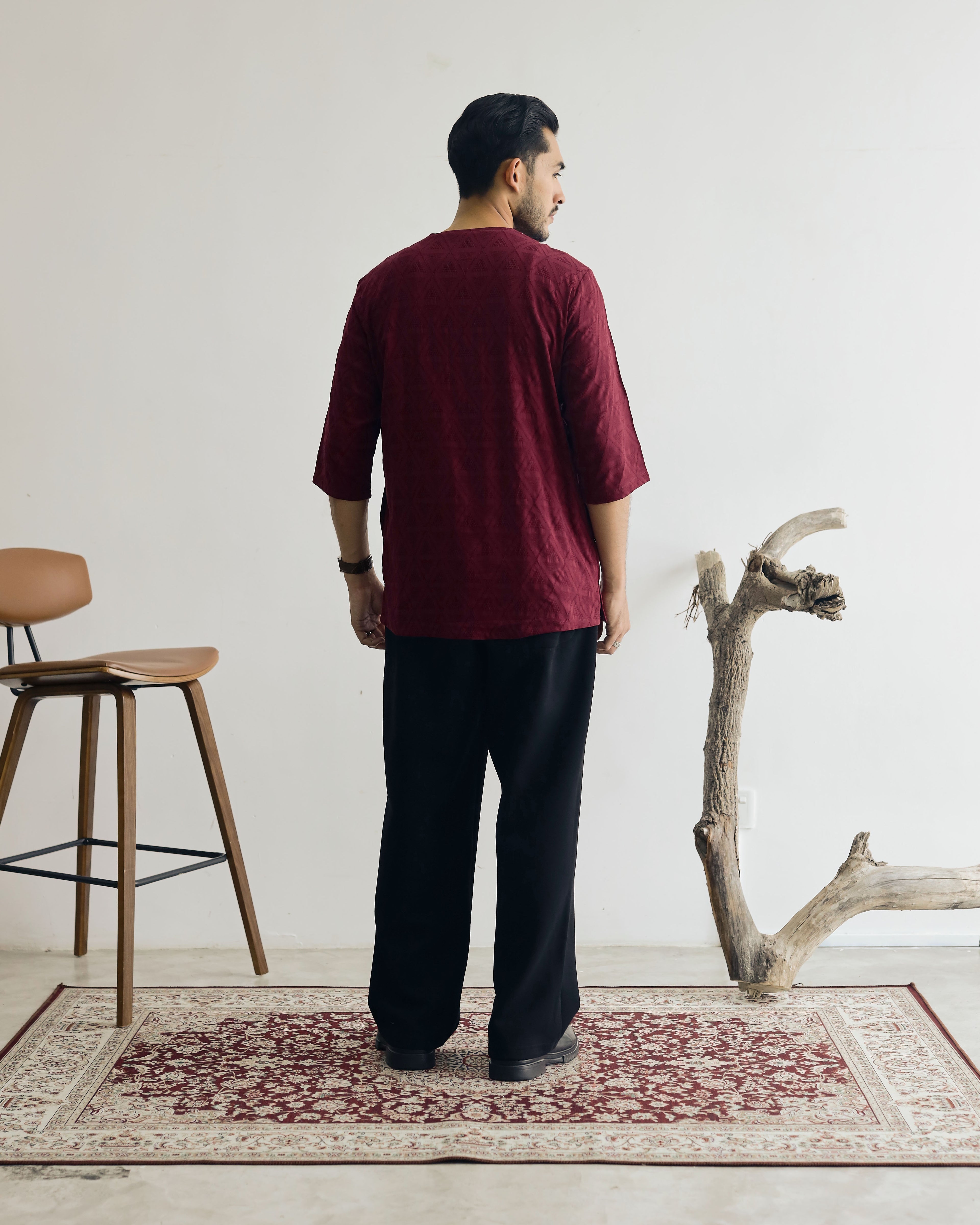 KUDRAT SIRI : THREE QUARTER SLEEVE TOP - BURGUNDY